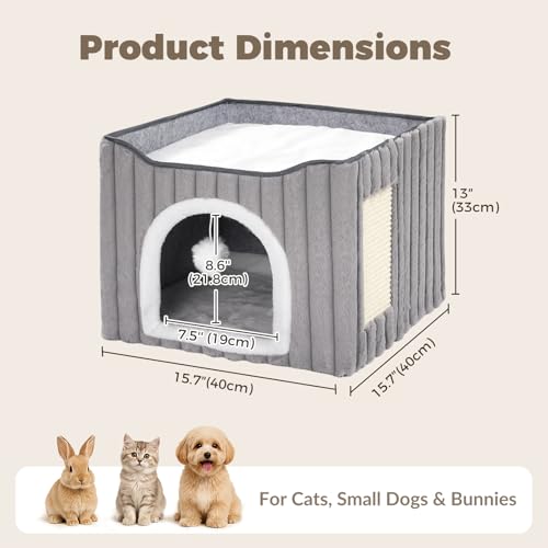 3-in-1 Cat Cave Bed for Indoor Cats with Scratch Pad (Grey)