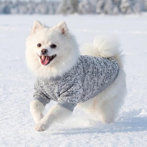 2 Pack Dog Sweaters for Small Dogs Girl Boy Winter Fleece Clothes Warm Soft Dog Sweatshirt Outfit for Dogs Cats Pet Apparel (Grey+Navy Blue / XXS (Back: 7.8", Chest: 11.8", 2.2-3.5 lbs))