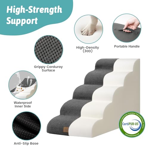 Wide Dog Stair for Small Dog 22.6" H (Dark Grey / Wide:17.7"x33"x22.6")