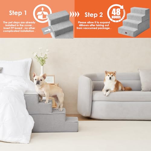 Dog Stairs for Bed 20" H (Light Grey / Extra Wide 16.5" x 28" x 20")