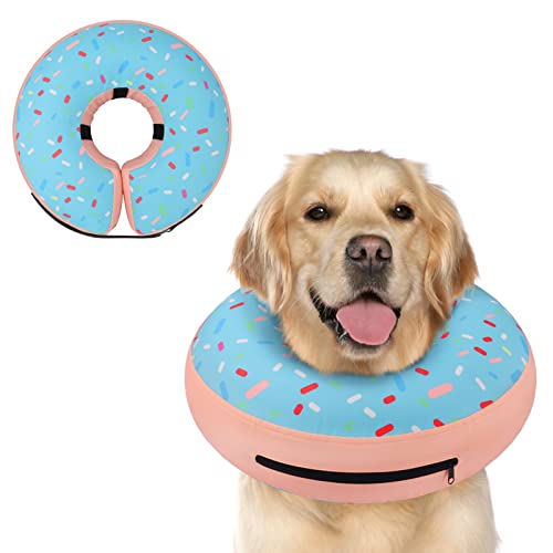 Inflatable Dog Cone Collar Alternative After Surgery (Donut Blue / L(Neck 12"-16"))