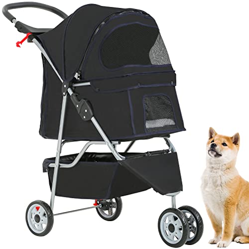 3 Wheel Foldable Pet Stroller (Black / 3 Wheels)