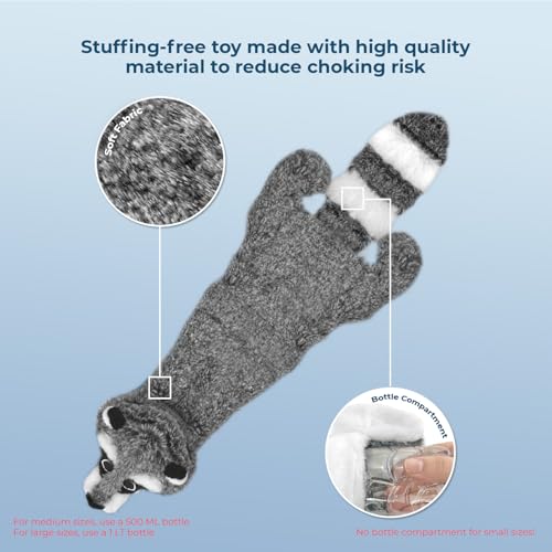 2-in-1 Stuffless Squeaky Dog Toy - Raccoon, Small (Grey/Raccoon / Small)