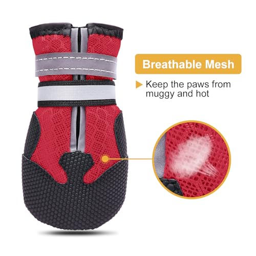 Breathable Dog Boots for Medium Large Dogs (Red / S (Insole Width 2")for 25~30lb)