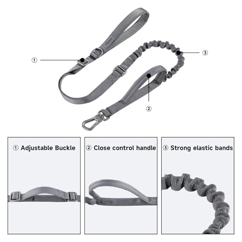 5 6FT Military Bungee Dog Leash Adjustable Elastic (GRY)