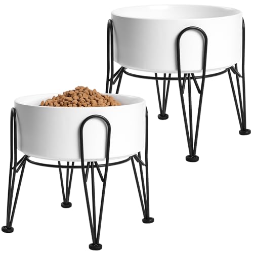 Elevated Dog Bowls (White / 7.6 Cups | 2 Pack | For Large Dogs)