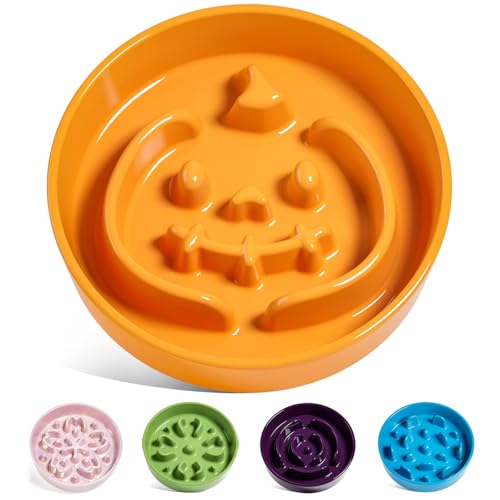 Ceramic Slow Feeder Dog Bowls Small Breed (Pumpkin Orange / S-0.6 Cups)