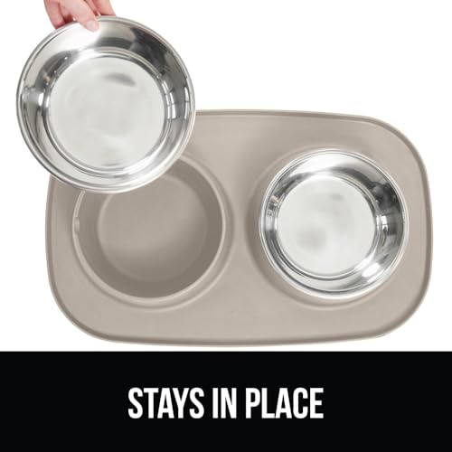 Dog Bowl Set with Feeding Mat (Beige / 2 Cup Bowls)