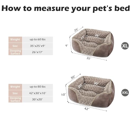 X Large Dog Bed Rectangle Washable Orthopedic Soft Calming Sleeping Durable Pet Cuddler with Anti (XL(35"x 25"x 9") / Dark Brown)