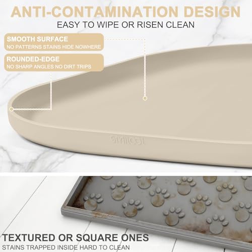 Waterproof Silicone Pet Food Mat with Raised Edge for Dog & Cat (Beige / 22"L x 14"W)