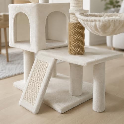 Cat Tree with Cat Condo and Two Hammocks (Small / Beige2)