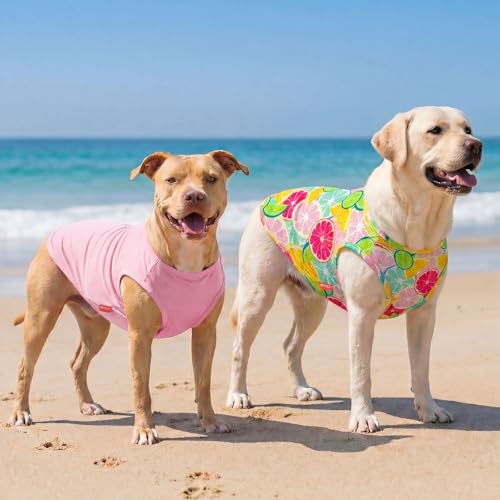 2Pack Dog Shirts for Medium Large Dogs Breathable Mesh Tank Top (XX-Large (40-55lbs) / 4# 2Pack (Lemon+Pink))