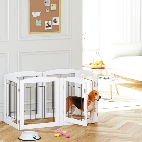 6 Panels Dog Gate Indoor with Walk Through Door (White / 【6 Panels with door】120"W x 24"H)