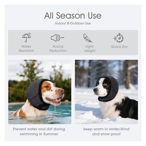 Adjustable Dog Calming Hoodie for Noise Reduction (Grey / Large(Head Circle:18"-24",Weight:66-94 lb))