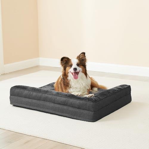 Memory Foam Dog Bed Large Size Dogs (Dark Grey / 36.0"L x 27.0"W x 6"Th)