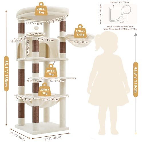 53.1" Corner Cat Tree for Large Cats (53 inch / Beige)