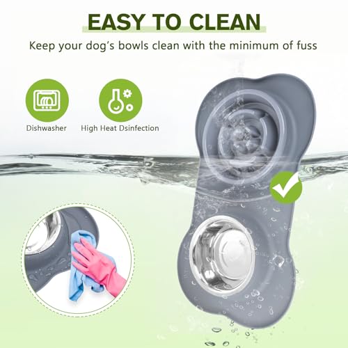 Slow Feeder Dog Bowls to Slow Down Eating (Large-2 Cup/17 oz each / Grey)