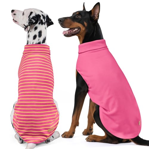2Pack Dog Sweater for Large Dogs Soft Pet Coats Fleece Sweatshirt (XXX-Large (55-75lbs) / 8# Pink+Pink Stripe)