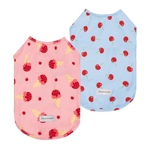 2 Pack Ice Cream & Cherry UPF 50+ UV Sun Protection Dog Shirt (Large / Ice Cream & Cherry)