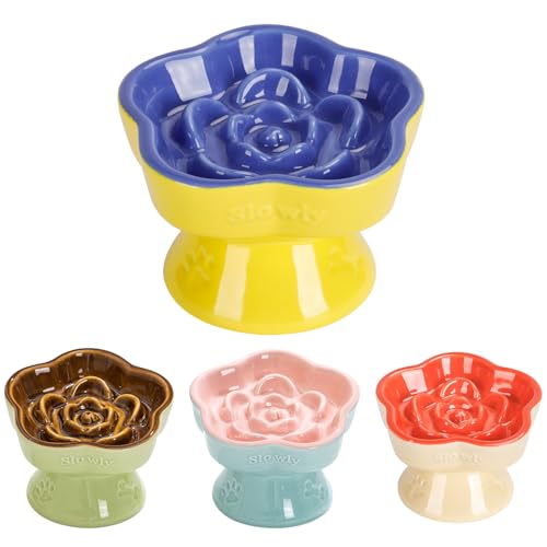 Raised Slow Feeder Cat Bowl (5.8" / Blue)