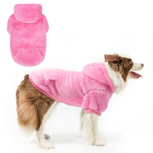 Fleece Dog Sweaters Hoodie for Small Medium Large Dogs Girls Boys (Large / Rose red)