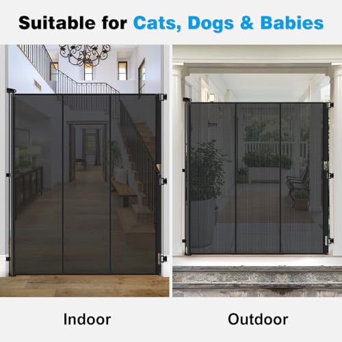 Reinforced 72" Extra Tall Cat Gate for Doorway (Black / 72" Tall x 55" Wide（ With Reinforced Bar ）)