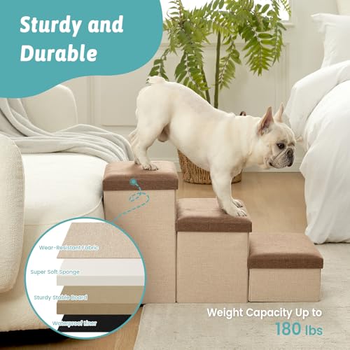 Dog Stairs with Storage (Brown / 28.5"L x 17"W x 16.7"H)
