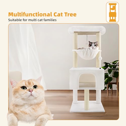 Fashion Design 43.3" Cat Trees with Cat Houses Spring Balls (Beige 1 / 43.3")