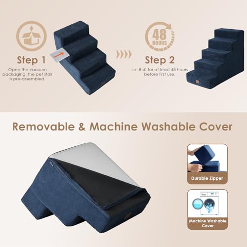 Dog Stairs for High Bed 22.5" H (Navy / Standard 15.7" x 30" x 22.5")