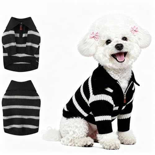 Small Dog Sweater with Zipper (Black Stripe Zip(Order One Size Up) / Medium)