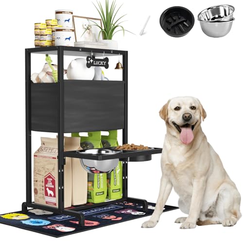 Elevated Dog Bowls (Storage Station & Adjustable Stand 4.5-12" / Large Dogs)
