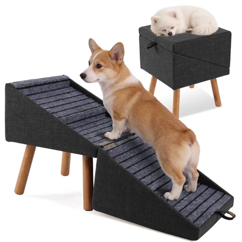 Dog Stairs for Small Dogs 17.13" H Wooden Dog Ramp Ottoman