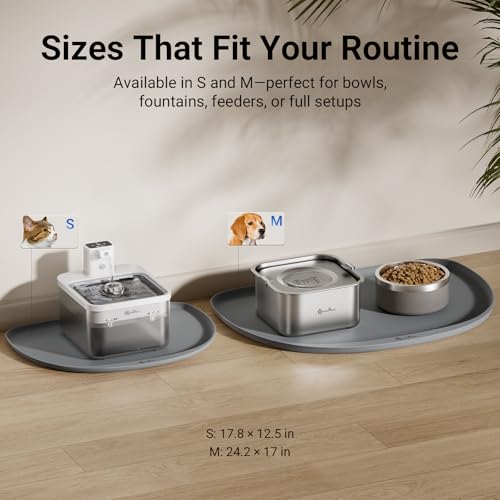 Cat Food Mat Silicone Waterproof Feeding Mat (18"L x 12.5"W / Gray)
