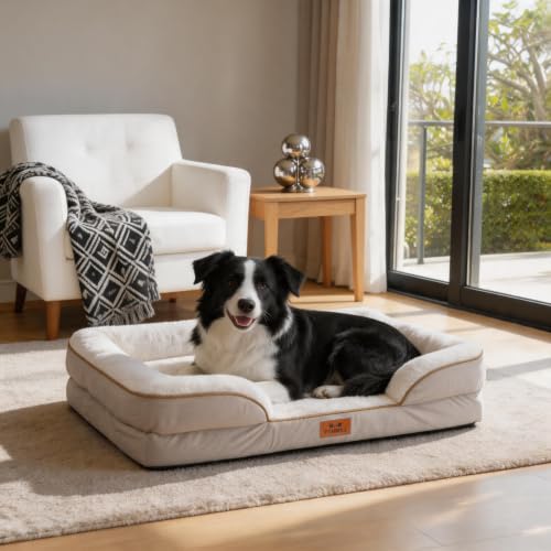 Orthopedic Dog Beds Large Sized Dog (Beige / 36.0" L x 27.0" W x 6.7" Th)