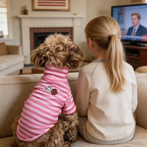 Turtleneck Dog Shirt Cute Doggie Embroidery Super Soft Dog Sweatshirt Stretchy Striped Puppy Pullover for Cats Small Medium Large Dogs (Pink Striped / Medium)