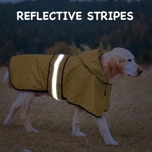 Dog Raincoat Reflective Dog Rain Jacket with Hoodie Lightweight Waterproof Rain Coat for Small Medium Large Dogs (Yellow / Medium)