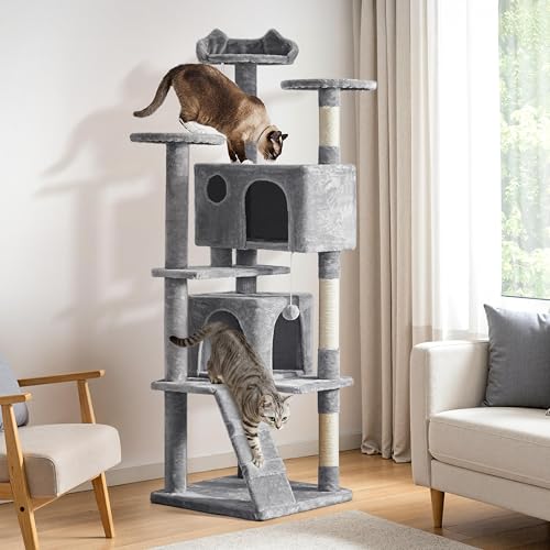 70in Multi Level Sturdy Cat Tree (Light Gray / 70in)
