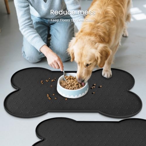 Dog Food Mat Anti (19.4" x 9.8"-2PCS / Black)