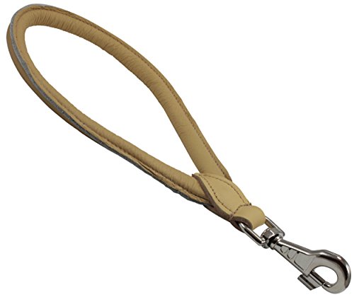 Round Genuine Rolled Leather Dog Short Traffic Leash 13" Long 1 (Beige)
