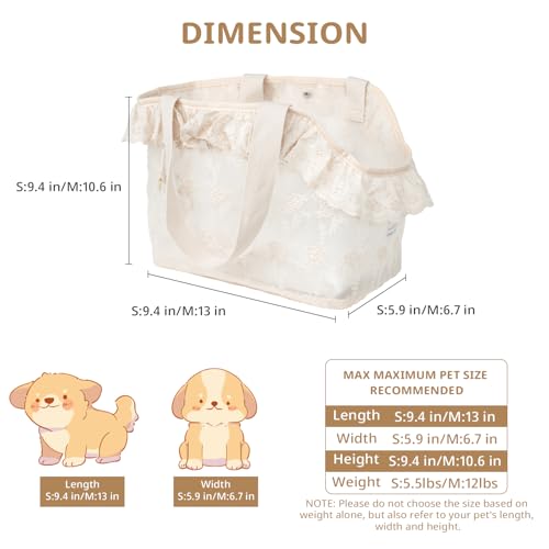 Dog Carrier for Small Dogs Rabbit cat with Lace Design (Beige Lace / 9.4"L x 5.9"W x 9.4"H)
