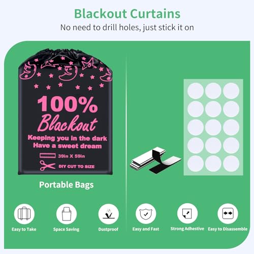 100% Blackout Blind Curtains Window Cove (Black and Silver-grey / 59"W x 39"H)