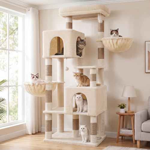 68.1" Cat Tree with Oversized Top Platform & Wide Base HCT059MJ (Beige / 68.1 inch)