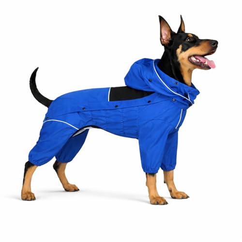 Waterproof Dog Raincoat with Removable Hood (Blue / 3XL (Back 22"))