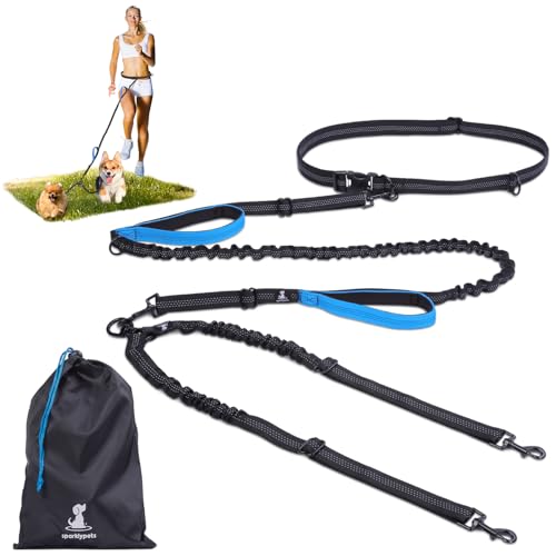 Hands Free Dual Dog Leash (Blue / 2 dogs S)