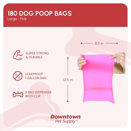 Poop Bags for Dogs with Dispenser (180 Count (Pack of 1) / Pink)