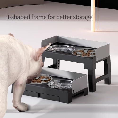 Elevated Dog Bowls with Stainless Steel Slow Feeder Bowl for Medium and Large Dogs (1 Stainless Slow Feeder & 1 Stainless Bowl / Grey)