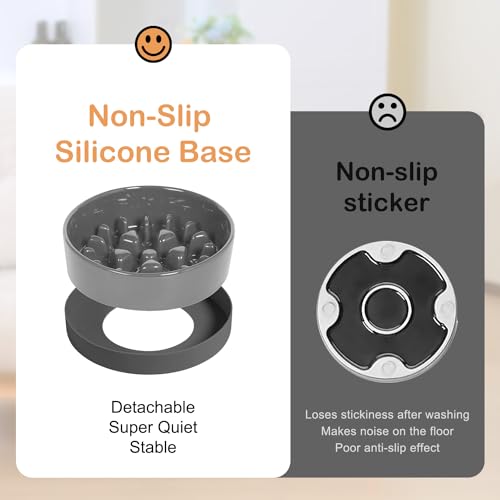 Ceramic Slow Feeder Dog Bowls with Silicone Base (Medium-8 inches / Grey)