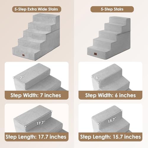 Dog Stairs for High Bed 25" H (Light Grey / Extra Wide 17.7" x 35" x 25")