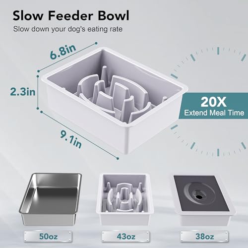 3-in-1 Elevated Dog Bowls Set with 4 Height Adjustable Stand, White (E-3-in-1 (White))