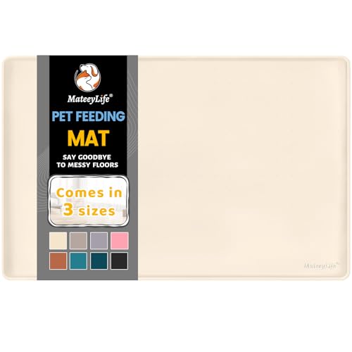 Silicone Cat & Dog Food Mat for Floors Waterproof (Beige / 24''×16'')